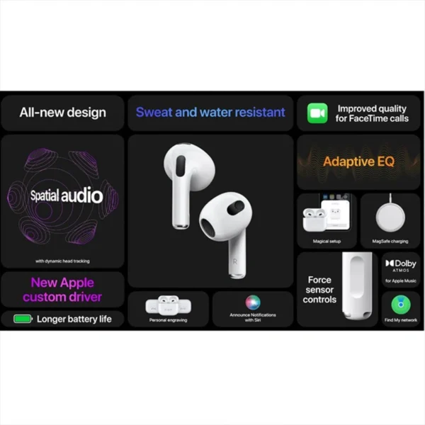 AirPods (نسل سوم) با ترکیبی از طراحی جدید، کیفیت صدای بهبود یافته و ویژگی‌های پیشرفته