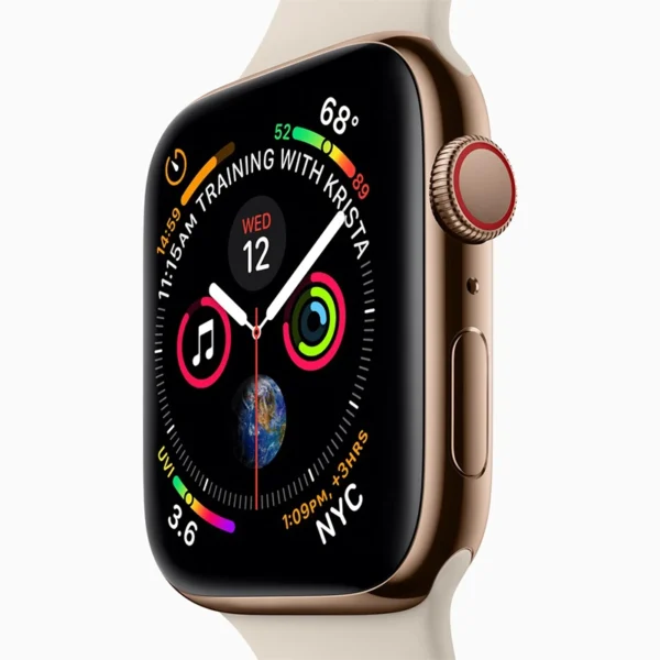 Apple Watch Series 4؛ ساعت هوشمند با طراحی بازطراحی‌شده، نمایشگر بزرگ‌تر و امکانات پیشرفته سلامت، مناسب برای کاربران فعال و علاقه‌مندان به فناوری.