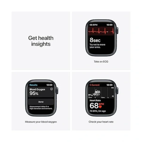 Apple Watch Series 7؛ ساعت هوشمند با نمایشگر بزرگ‌تر، شارژ سریع‌تر و طراحی مقاوم‌تر، مناسب برای کاربران فعال و علاقه‌مندان به سلامت و تناسب اندام.
