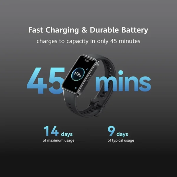 Huawei Band 9؛ مچ‌بند هوشمند باریک با صفحه‌نمایش بزرگ AMOLED، امکانات پیشرفته سلامتی و عمر باتری عالی.