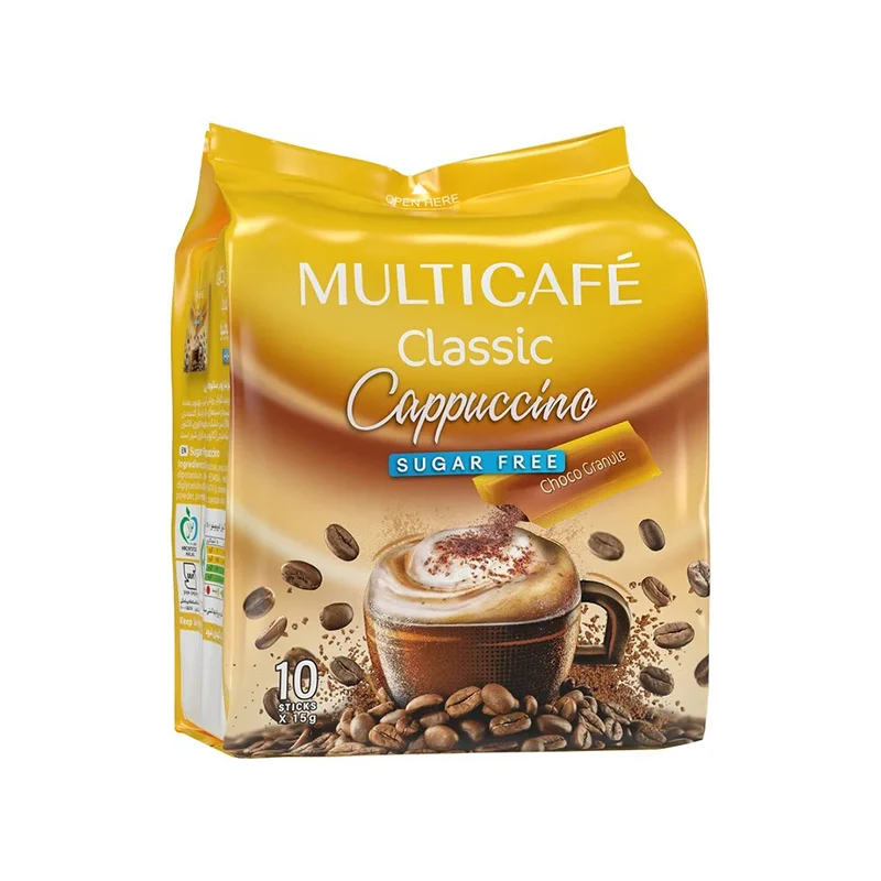 پودر کاپوچینو بدون شکر کلاسیک مولتی کافه 15 گرم بسته 10 عددی