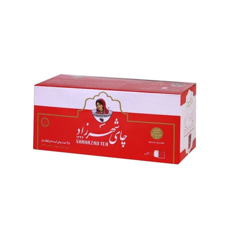 چای کیسه‌ای لفاف‌دار مرغوب و خالص شهرزاد رنگ قرمز بسته 25 عددی